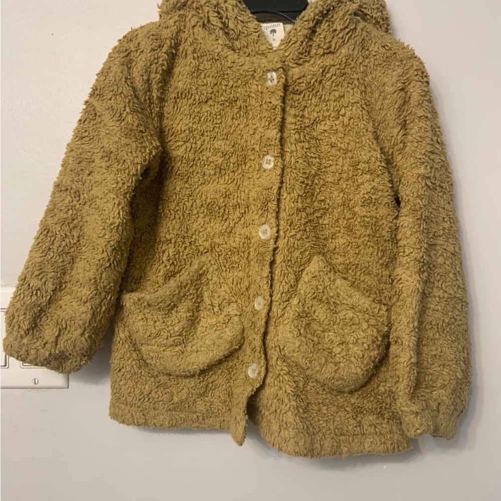Cozy Lined Tan Sherpa Jacket with Teddy Bear Ears on Hood.